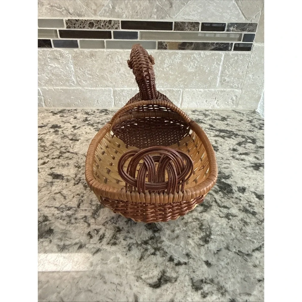 Vintage Wicker Duck Basket Woven Rattan Wood Beak Farmhouse Country Animal Boho